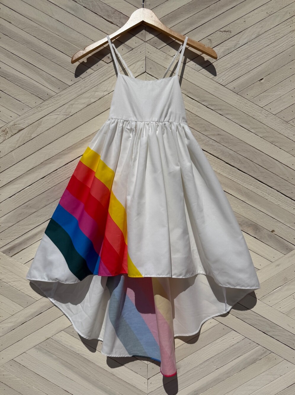 Oopsie Daisy Girls Rainbow Colorblock High Low Dress White Cotton Size 6 NWT